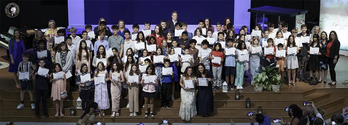 Plato Academy Academic Excellence Awards 2026 ceremony, showing award recipients and principals from eight campus locations celebrating advanced student achievement in rigorous curriculum including mathematics, language arts, social studies, science, and Greek language studies